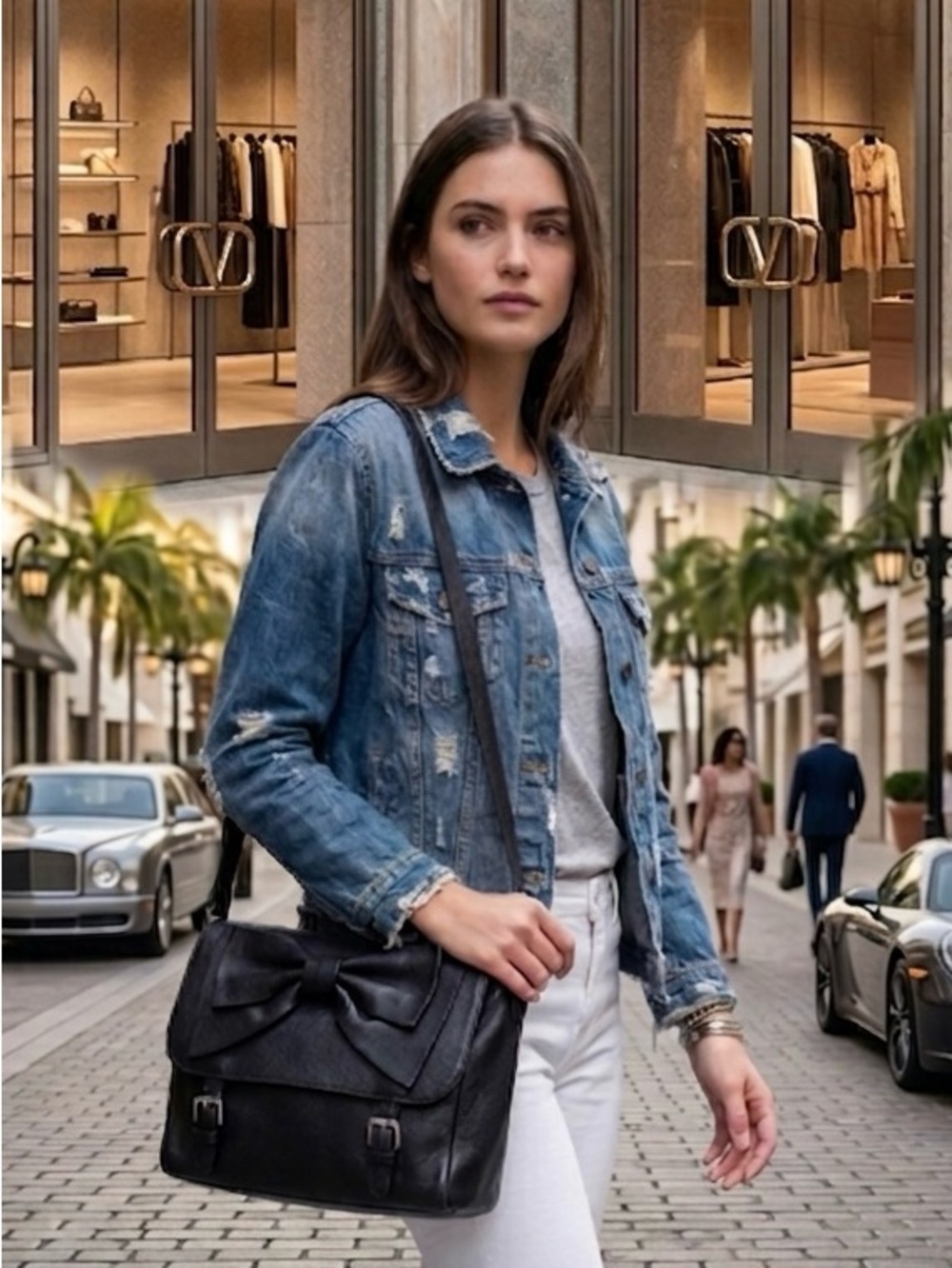 VALENTINO BLACK LEATHER BOW BAG